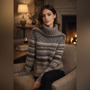 Anthropologie Elsamanda Italian Wool Alpaca Cable Knit Sz S Sweater Turtleneck